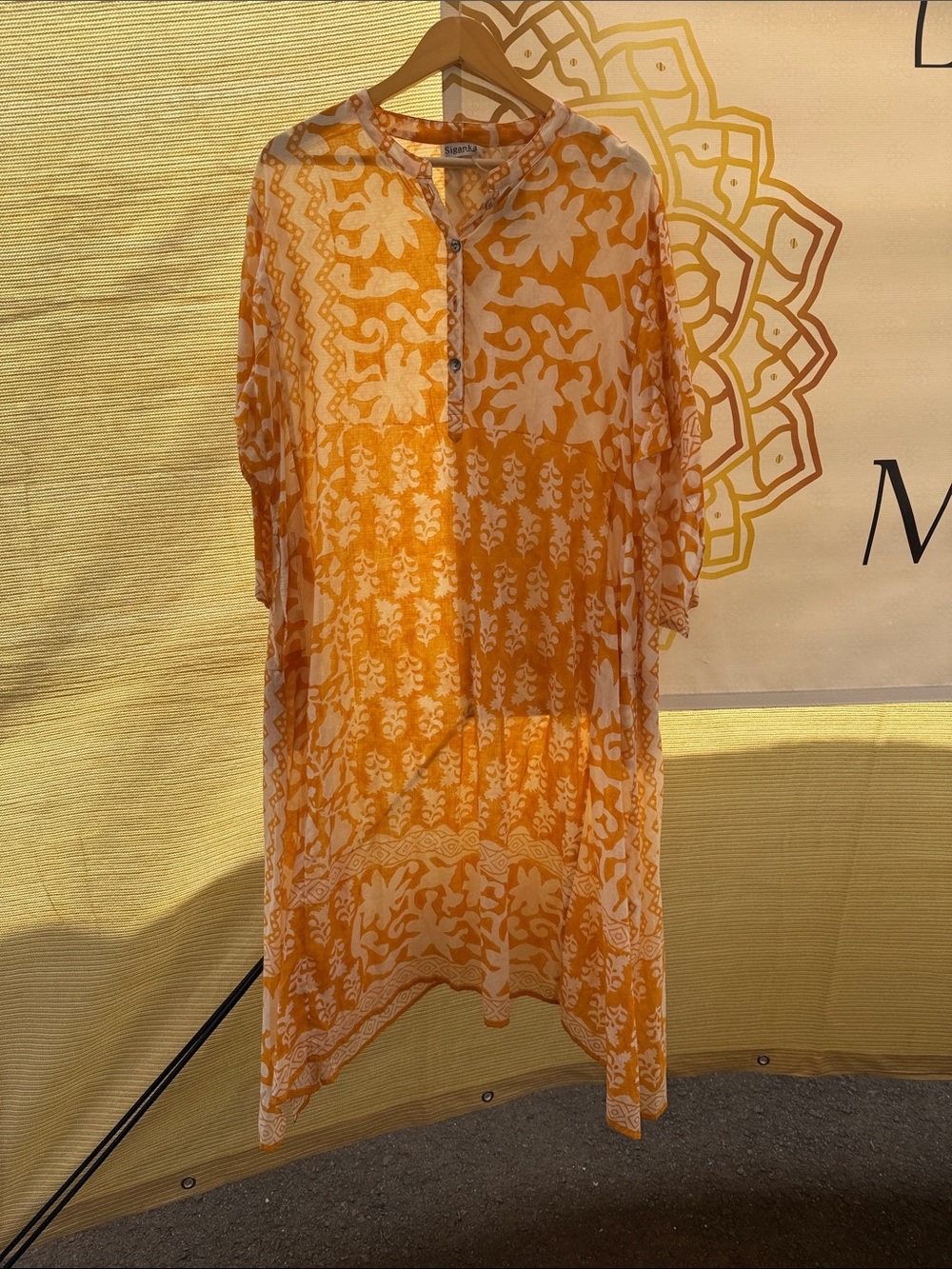 Siganka Vibrant Orange & White Cotton Floral Tunic Dress